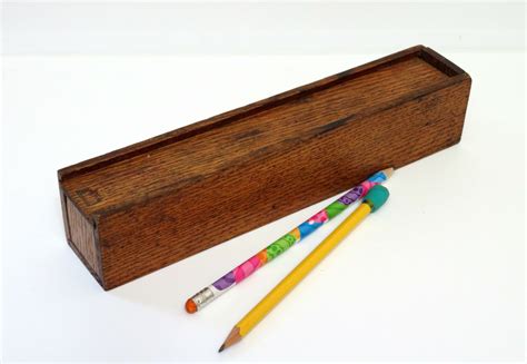 vintage metal pencil box|vintage wood pencil box.